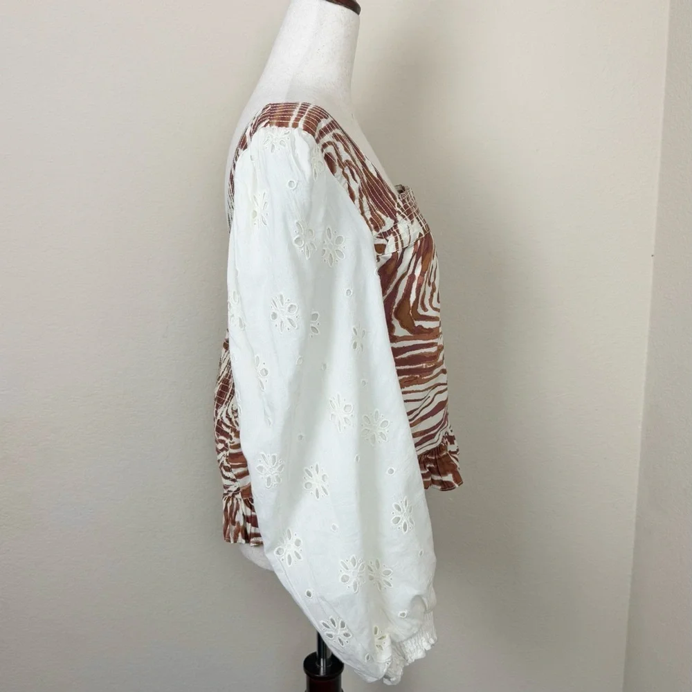 Anthropologie‎ Love The Label Smocked Puff-Sleeve Blouse